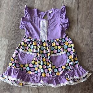 Purple Heart Patterned Kids Dress
